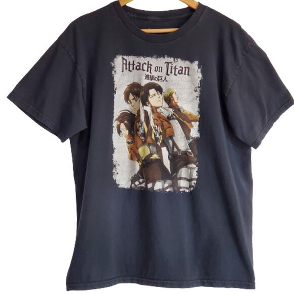 Attack on Titan Group Swords With Logo Anime Black T Shirt Large - Picture 1 of 5